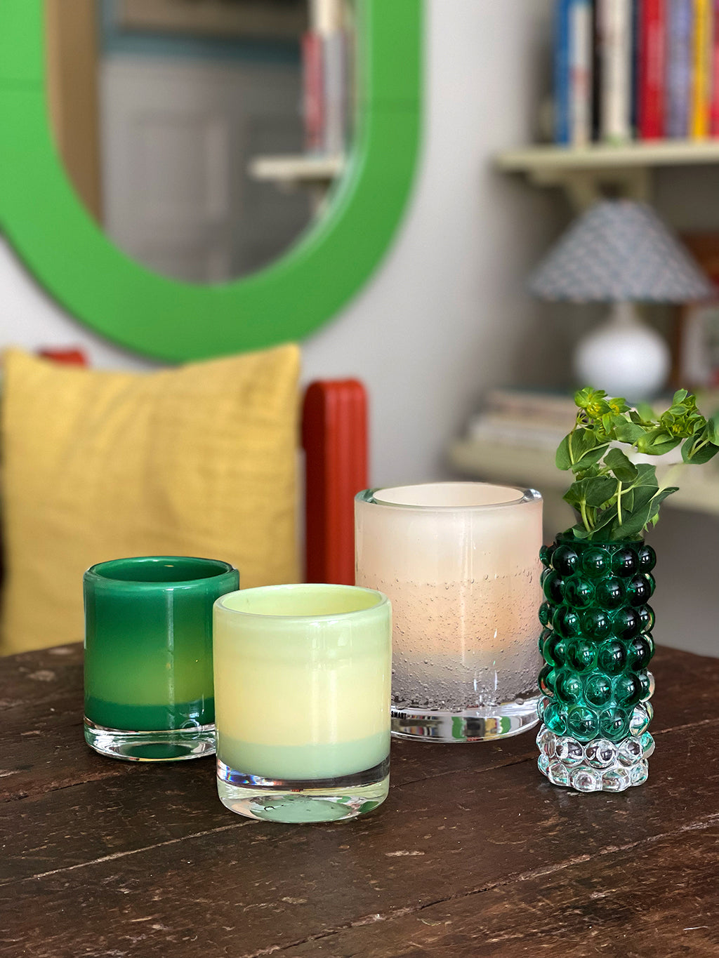 HURRICANE LAMP CANDY SMALL, Leek Windlicht