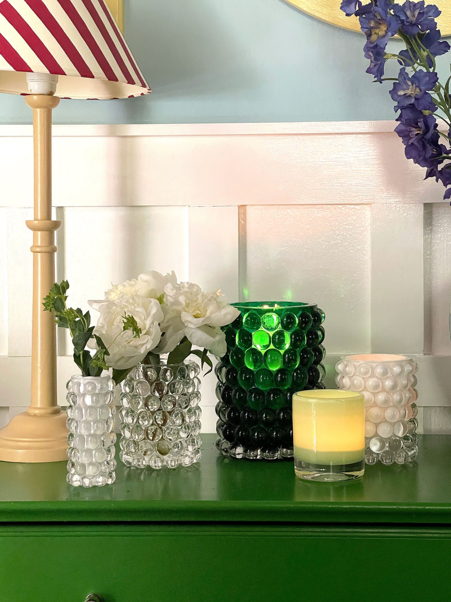 HURRICANE LAMP CANDY SMALL, Leek Windlicht